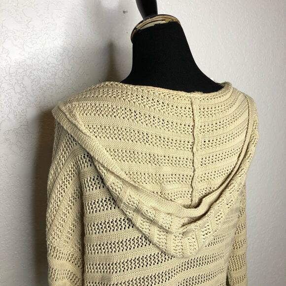 II Sisters tan open crochet knit v neck hooded sweater tunic size M/L - Picture 14 of 16